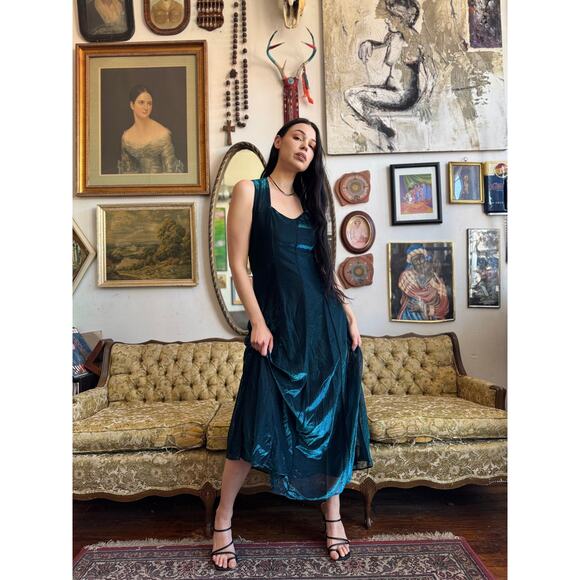 Rare 80s Vintage All That Jazz Metallic Blue Dress Size Medium - Picture 3 of 6